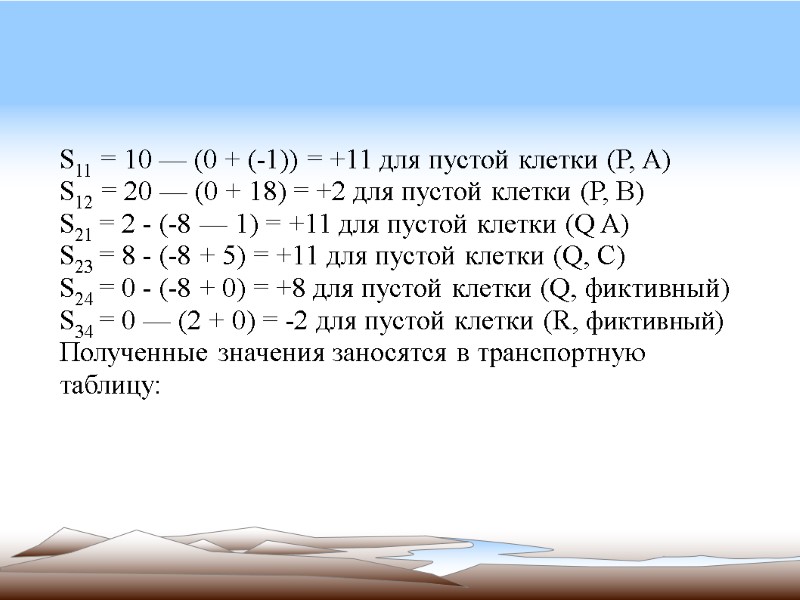 S11 = 10 — (0 + (-1)) = +11 для пустой клетки (Р, А)